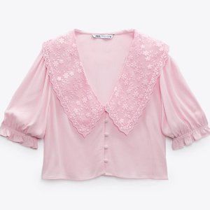 Zara Pink Embroidered Collar Shirt